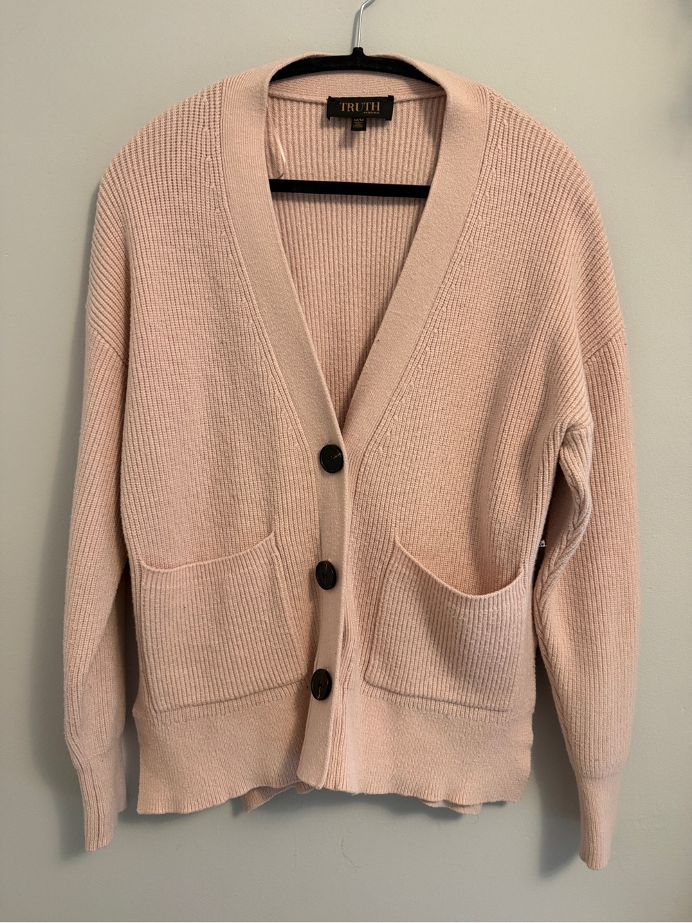 Truth Blush Pink Ribbed V-Neck Button Cardigan